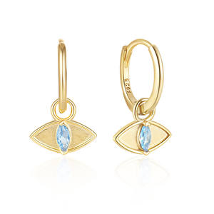 Boucles d'oreilles créoles en argent sterling S925 anti-allergiques, serties de zircone bleue, <span class=keywords><strong>yeux</strong></span> de démon, tendance, vente chaude, pour femmes - Product Image 1