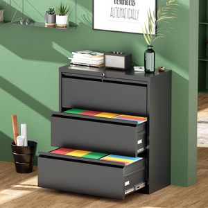 Archivador Metálico Móvil de 3 Cajones con Cerradura, Diseño Lateral Negro, Resistente al Fuego y Ecológico, para Oficina en Casa, Tamaños Carta/Legal/F4/A4 - Product Image 2