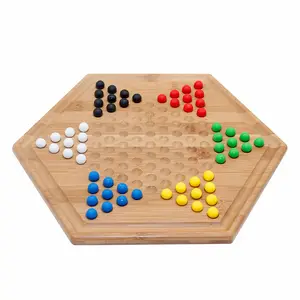 木制中国跳棋哈玛棋盘游戏套装，配有天然木制棋盘游戏和60款彩色大理石经典儿童战略游戏