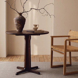 Wabi Sabi Style Round <b>Solid</b> <b>Wood</b> Dining <b>Table</b> For Small Apartments Cafe Use - Product Image 1
