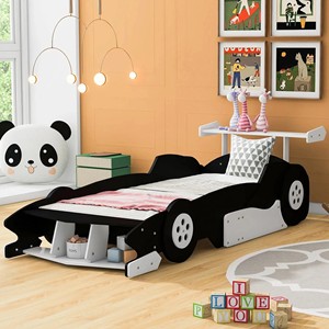 Lit de jour moderne en forme de voiture de course en bois, écologique, avec rangement et roulettes, lit pour enfants, garçon, pour enfants de 3 ans et plus - Product Image 2