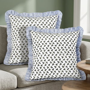 Ridhi Baby Blossoms Western Square Floral Ruffle Block Print Modern Luxury Cotton Cushion Cover Removable Washable Sofa Decor - Product Image 2