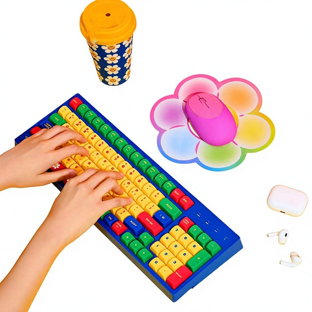 Dual-Mode Wireless Keyboard with USB Wired Rainbow Backlit Plug & Play Compatible with Laptop/Tablet/PC Home/Office