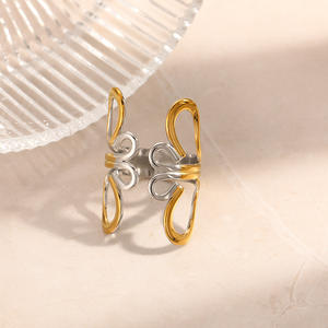 Fashion Rings Stainless Steel Minimalist Design Color <b>Block</b> 18k Gold Plated Geometric <b>Shape</b> Women's Gift Jewelry - Product Image 4