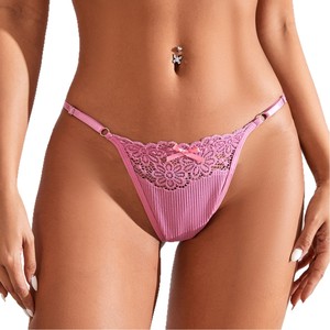 String sexy en dentelle pour femme, culotte côtelée à bretelles réglables, sous-vêtements respirants et doux pour femme, lingerie taille basse pour usage quotidien - Product Image 3