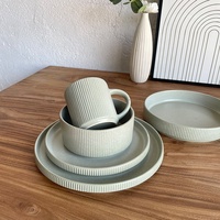 Nordic Matte Fluted <strong>Ceramic</strong> Dinnerware Set Vintage Ribbed Porcelain Plate & Bowl Set for High-End Restaurant & Food Photography