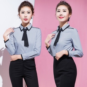 Camisa de mujer de oficina de alta moda personalizada blanca formal con cuello mandarín y decoración de botones tejida temporada de primavera - Product Image 5