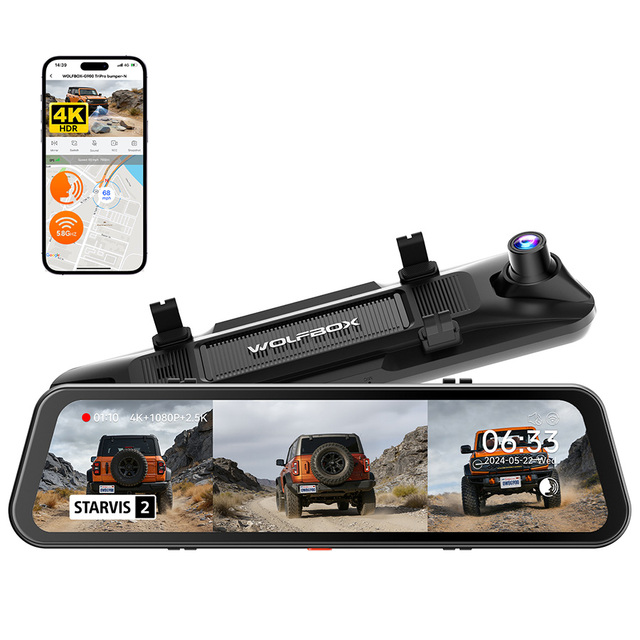 WOLFBOX Dealer G900TriPro Bumper 4K+2.5K+1080P Three Lens Reverse Dash Cam 4k Mirror Dash Camera Car Black Box Without SD Card
