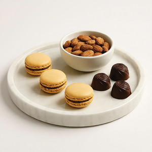 Plateau de service rond en marbre blanc fait main, plateau décoratif pour coiffeuse, centre de table basse, organisateur de comptoir de cuisine - Product Image 2