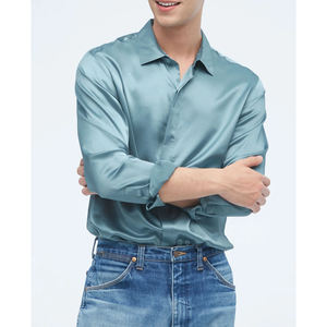 Camicia di seta di gelso 100% di lusso di alta qualità da uomo con logo personalizzato business top scialli di seta camicia di seta da uomo - Product Image 2