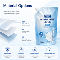 Pochette Doypack personnalisée avec bec verseur, étanche et résistante à l'humidité, en feuille d'aluminium + PET/PE, pour recharge de liquide vaisselle