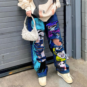 Custom Mujer Blue <span class=keywords><strong>oversize</strong></span> Pantalones <span class=keywords><strong>Jeans</strong></span> all'ingrosso Pour Femmes moda Buggy <span class=keywords><strong>Jeans</strong></span> Denim pantaloni per le donne - Product Image 4