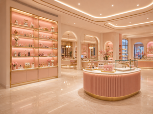 Aménagements de Présentation Personnalisés pour Magasins de Parfums – Mobilier Moderne Français pour Boutiques de Fragrances en MDF Laqué, Laiton et Verre – Aménagement de Magasin OEM ODM - Product Image 4