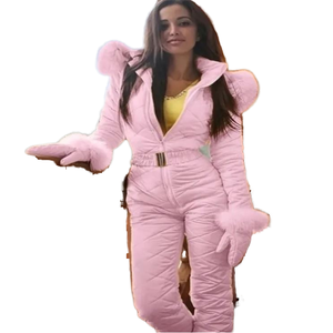 Combinaison de ski pour femme personnalisable avec logo, chaude pour l'hiver, tendance, pour sports de plein air, avec fermeture éclair, coupe-vent et capuche, idéale pour la technologie - Product Image 1