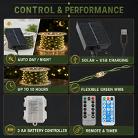 Guirlandes lumineuses LED à fil vert, 5-100 m, lumières pour arbre de Noël avec prise secteur, 3 piles AA, télécommande et options solaires + USB