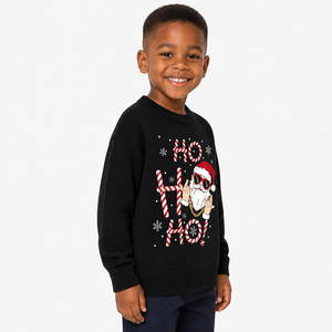 <span class=keywords><strong>Pull</strong></span> en tricot personnalisé avec logo pour garçons, tricoté noir et rouge, motif Père Noël, manches longues, décontracté, chaud pour l'hiver, mélange de viscose, usine OEM & ODM - Product Image 2