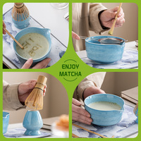 Ensemble de thé matcha en céramique nordique de style Instagram, 7 pièces, comprenant un fouet Chasen, un bol à matcha, un support pour fouet Chasen, un coffret cadeau