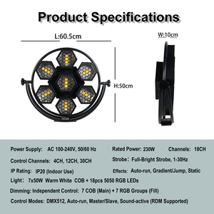Luz <span class=keywords><strong>de</strong></span> Matriz LED <span class=keywords><strong>de</strong></span> 7 COB y 18 RGB con Control DMX512, Efectos <span class=keywords><strong>de</strong></span> Píxeles RGB Blanco Cálido con Estrobo <span class=keywords><strong>de</strong></span> 1-30Hz para Fiestas, DJ y Discotecas, Precio <span class=keywords><strong>de</strong></span> Fábrica - Product Image 5