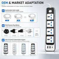 Multiprise universelle OEM en gros, 4 prises CA, double USB Type C, interrupteur maître, pour usage résidentiel, commercial et villa, avec rallonge