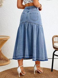 Jupes Longues Droites en Jean à Taille Haute pour Femme, en Tissu <span class=keywords><strong>Denim</strong></span> Confortable, Automne-Été - Product Image 2