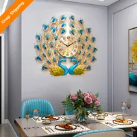 Large 3D Antique Style Resin Peacock Fancy Gold Wall Clocks