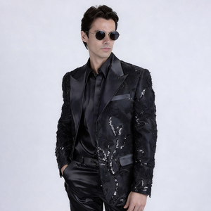 Abito <span class=keywords><strong>da</strong></span> uomo lussuoso con paillettes lucide e design floreale, vestibilità slim, blazer <span class=keywords><strong>da</strong></span> uomo per occasioni formali e casual. - Product Image 1