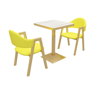 Canapé de restaurant bleu ciel avec structure dorée angulaire, ensemble de canapé et table carrée en marbre, banquette pour centre commercial et café - Product Image 5
