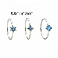 Set Tiga Buah Cincin Hidung Titanium G23 Grosir, Dihiasi Kristal Biru, Pola Bintang dan Kotak Berlian