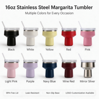 Grand verre à cocktail Margarita 16oz, gobelet isotherme réutilisable en acier inoxydable avec échelle graduée et couvercle multi-angles, idéal