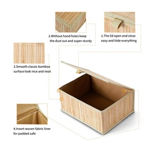 Juego de 3 Cajas de Almacenamiento Decorativas de Bambú, Cestas de Bambú con Tapas, Organizador de Bambú Beige para Decoración del Hogar y Estante de Cocina - Product Image 5