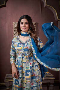 Elegant Printed Anarkali <b>Kurti</b> with Dupatta in Multicolor Abstract Design Ethnic <b>kurti</b> to Wear for Women - Product Image 6