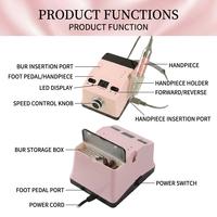 Machine à polir les ongles portable avec écran LCD, 35000 tr/min, en plastique, blanc rose, professionnelle, perceuse à ongles électrique, compatible US/UK