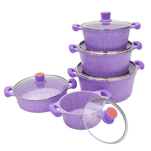 Set panci sup marmer gaya berlian kecil, Set panci masak dapur batu cor 10 buah dengan pegangan baja tahan karat - Product Image 2