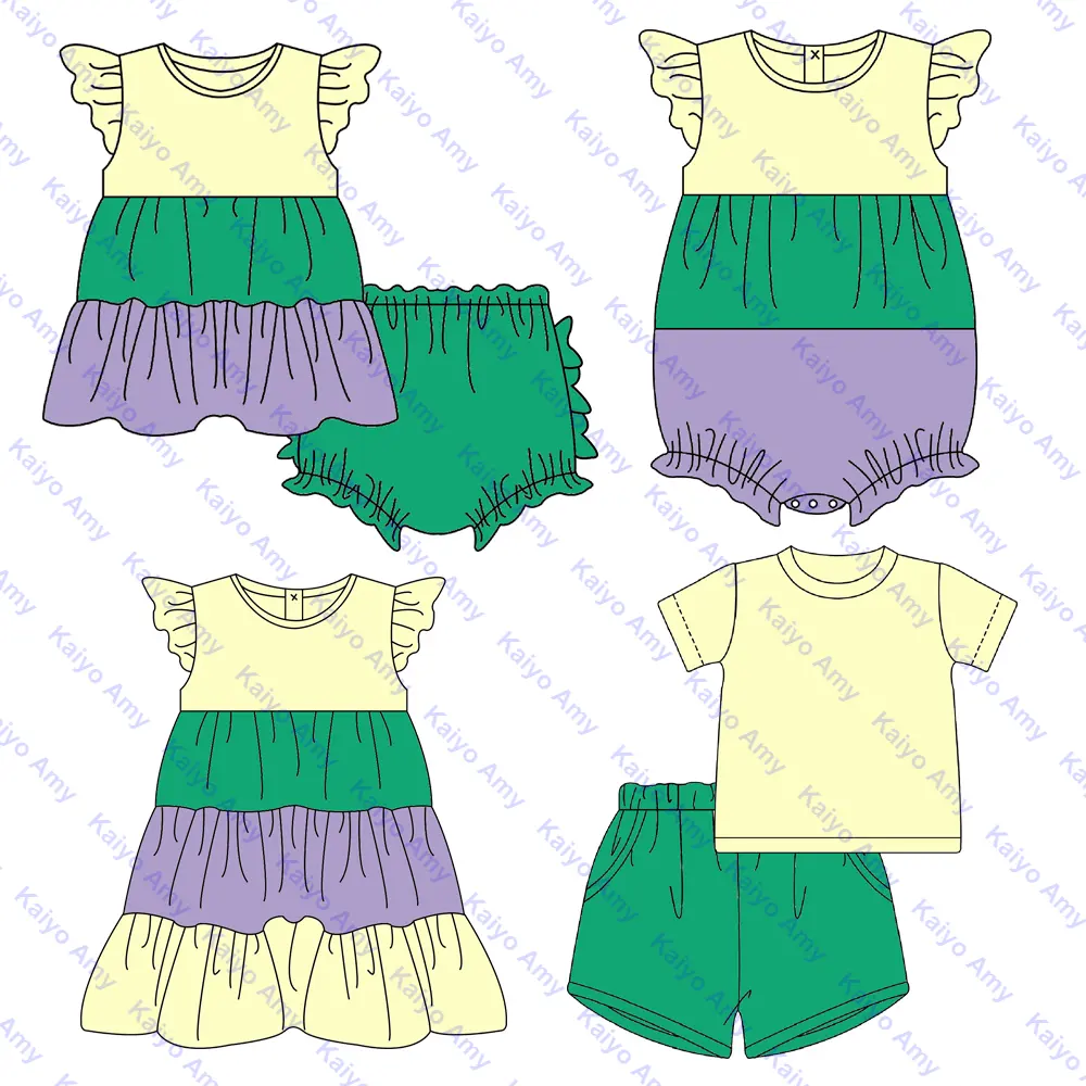 Mardi gras abito a maniche svolazzanti per bambini 2-10 abiti personalizzati estivi da bambina