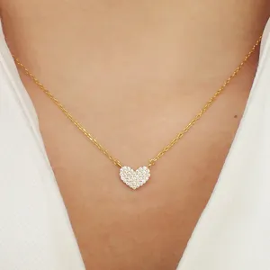 Collana con ciondolo a forma di cuore in argento sterling S925 placcato oro delicato con micro inserto CZ regalo di san valentino