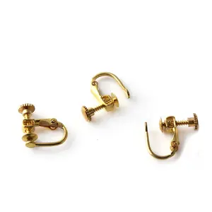 Temuan Anting Clip-On Kuningan Padat Sekrup Belakang Logam Non Pierced Earring Converter