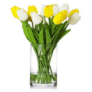 20 tulipanes PU <span class=keywords><strong>con</strong></span> jarrón de cristal en agua acrílica decoración de boda adornos de <span class=keywords><strong>flores</strong></span> <span class=keywords><strong>artificiales</strong></span> multicolores - Product Image 2