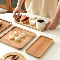 Plateau de service en bois d'acacia rustique plateau carré Rectangle solide thé café assiette de mariage gravé à la main en bois plateau roulant plat