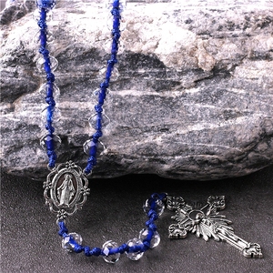 Joyería religiosa <span class=keywords><strong>de</strong></span> 6x8mm para mujer, cuentas <span class=keywords><strong>de</strong></span> <span class=keywords><strong>cristal</strong></span> transparente, azul, collar con cordón, <span class=keywords><strong>2022</strong></span> - Product Image 2