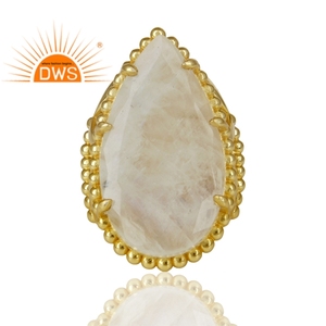 Anillo de piedra lunar en forma de pera, arcoíris, diseño de latón, a la moda, chapado en oro, proveedor de joyería - Product Image 2