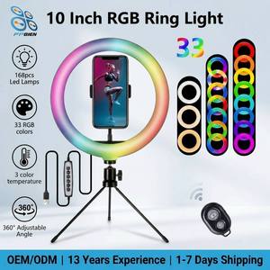 Anillo de Luz LED RGB Portátil de 10 Pulgadas con Iluminación de 360 Grados °   Luz de Relleno Ajustable con 10 Niveles de Intensidad y 3 Temperaturas de Color <span class=keywords><strong>para</strong></span> Fotografía - Product Image 1