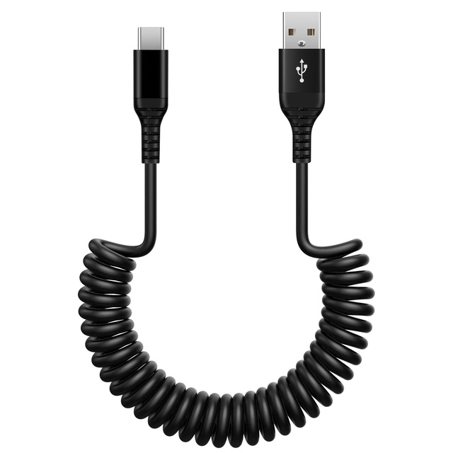 Spring Retractable USB C Data Cable Anti-Tangle Car Retractable Mobile Phone Type C Charging Cable