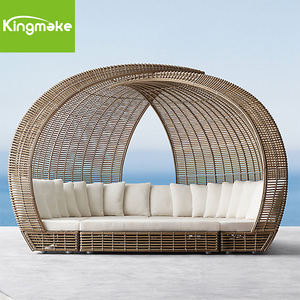 Mobilier d'extérieur Circle Outdoor Sun Bed Lit en rotin tissé Sunbed Wicker Daybed avec coussin - Product Image 4