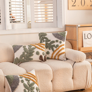 Homey Mood Tufted Pillowcase <b>Rectangle</b> Chenille Leaf Tufts Home Decor <b>Cushion</b> <b>Cover</b> For Bedroom Living Room Sofa - Product Image 5