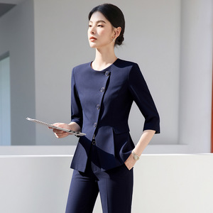 Women's Two-Piece Suit Set Three Quarter Sleeve Blazer Pants Formal Work Wear Anti-Wrinkle Worsted Fabric Commute Style - Product Image 2