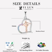 Grosir Liontin Balerina Hati Dua Warna Perak Sterling 925 Dengan Zirkonia Berwarna-warni Perhiasan Fashion Hadiah untuk Penari