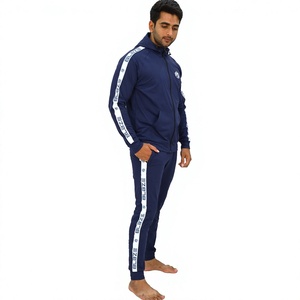 Blaze Men's Plus Size Tracksuit Set Navy Blue Knitted Polyester Casual Wear Autumn Letter Print <b>Full</b> <b>Zip</b> <b>Hoodie</b> Pants - Product Image 1