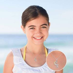 Joyería fina plata esterlina 925 azul corazón circón dos tonos plateado media luna y Sirena colgante collar - Product Image 5