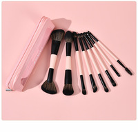 Outil de beauté professionnel personnalisé, poils synthétiques noirs et blancs, manche en bois, kits de mélange de fond de teint, sac, pinceaux à raser