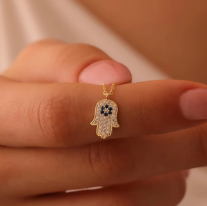 Collana pendente a mano Hamsa personalizzata con pietra del diavolo blu in acciaio inox Hamsa occhi a mano talismano gioielli regalo - Product Image 3